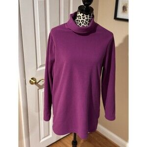 Lands End Womens Size Medium Long Sleeve M Turtle Neck Fleece Sweatshirt Plum B2